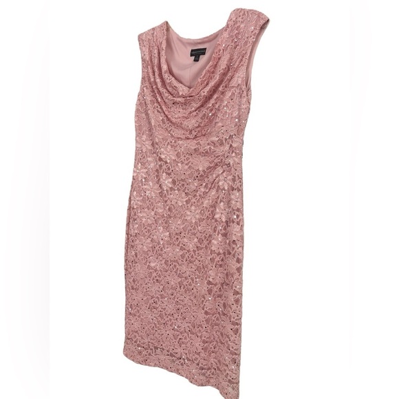 Connected Apparel Pink Lace Dress Sleeveless Cowl Neck - Picture 2 of 6